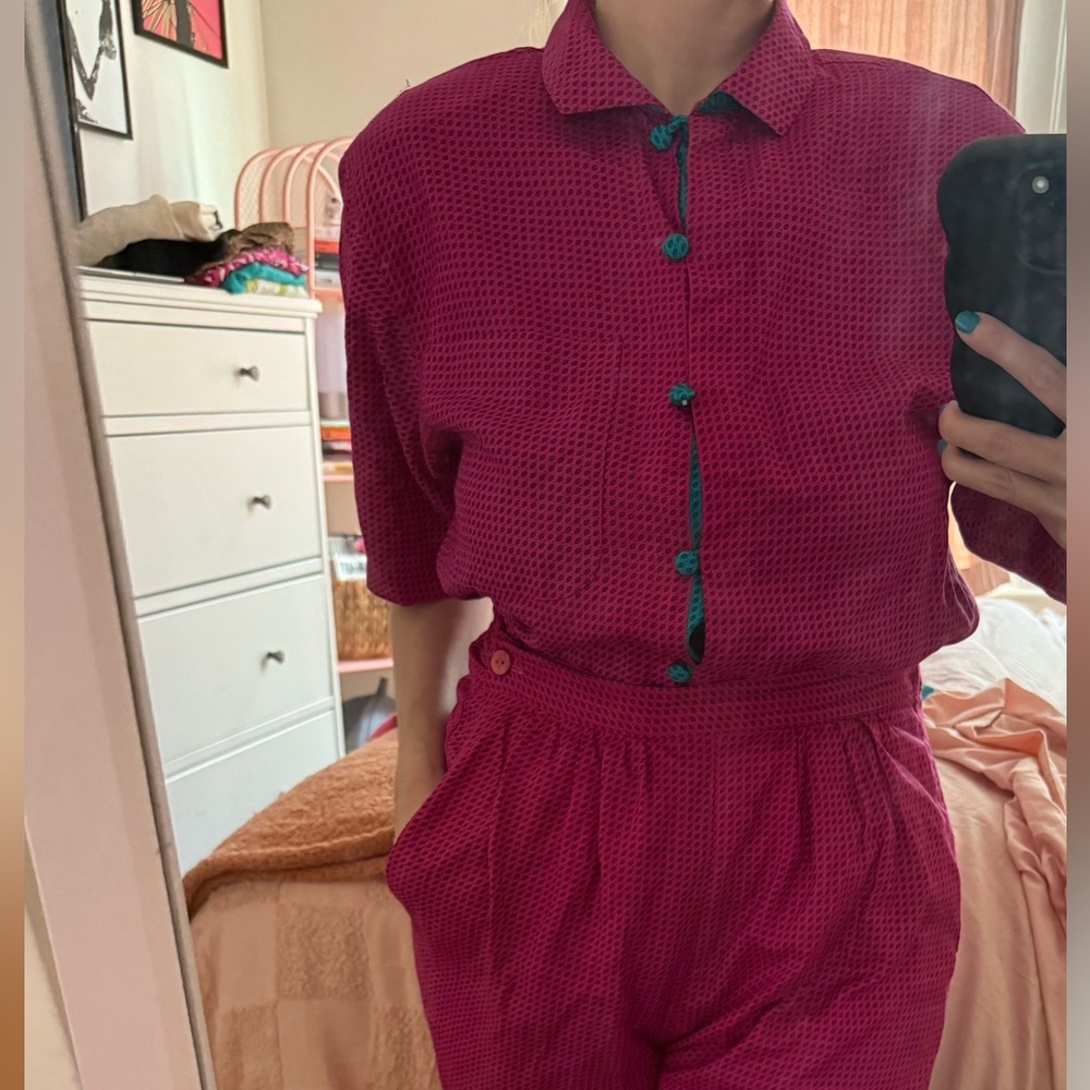 Pink and Teal vintage two piece matching set